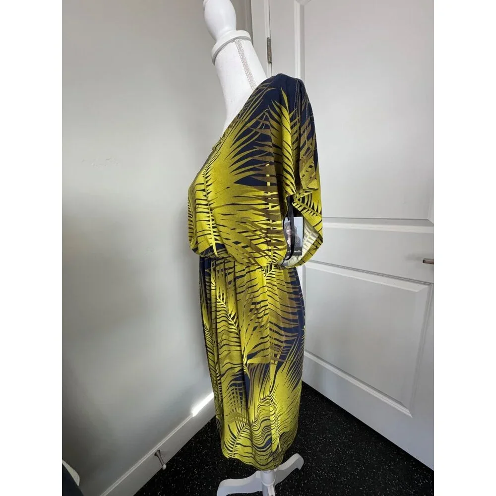 Valerie Bertinelli Womens Leaf Print Dress NWT Size 4 Green & Black Stretchy Wai - Picture 5 of 15